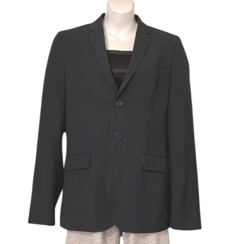 H&M Mens Dark Navy Blue Pinstriped Blazer Suit Jacket Sz 36R